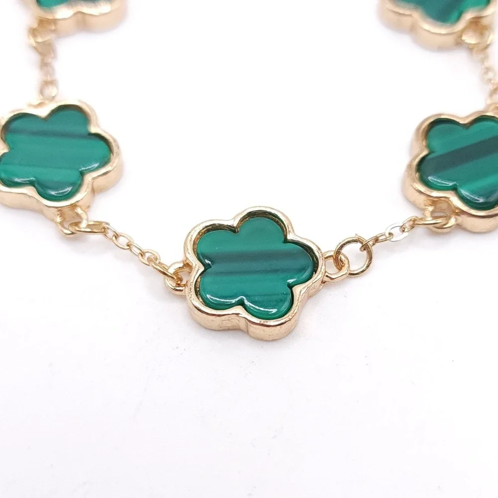 Gold Green Clover Link Bracelet